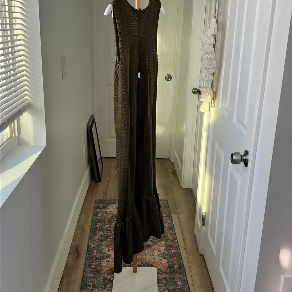SKIF / SKIFO Olive Green Cotton Hemp Sleeveless Knit Midi to Maxi Dress S/M $222